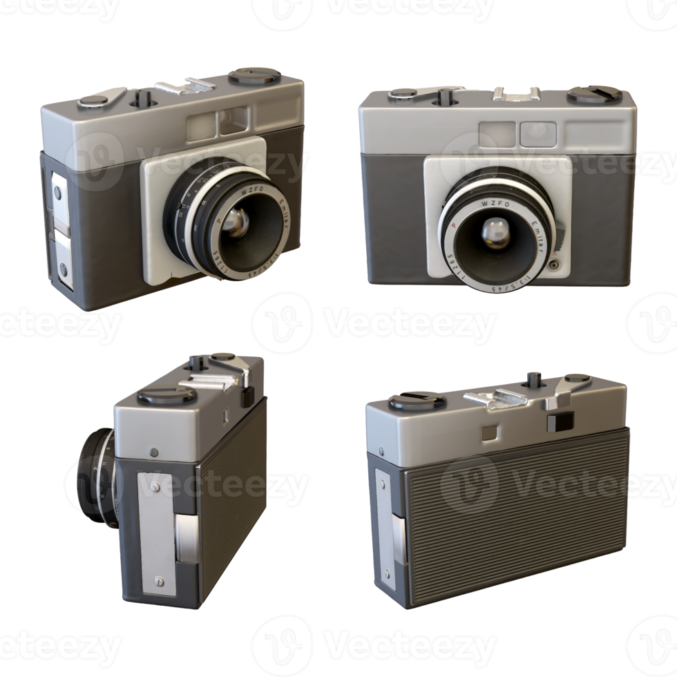 3d rendering simple icon of grey old camera from various perspective view png