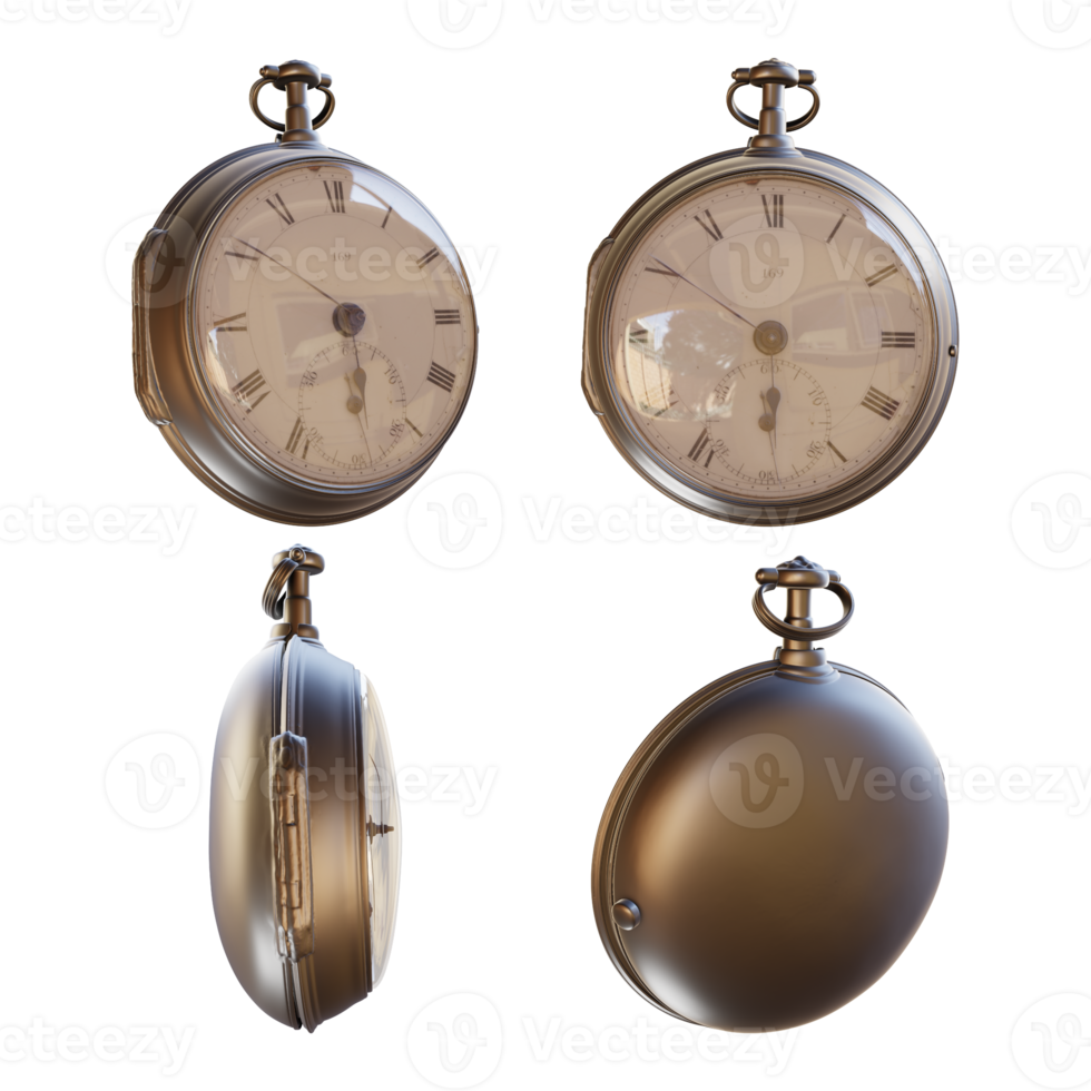 3d rendering of vintage classic chronometer watch clock from various perspectives png