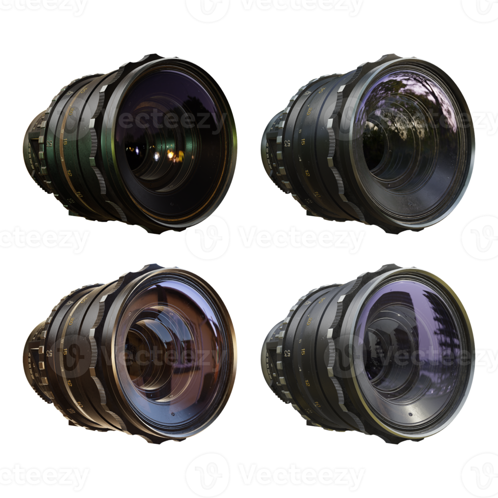 3d rendering of clear camera lens with different environment light reflection png