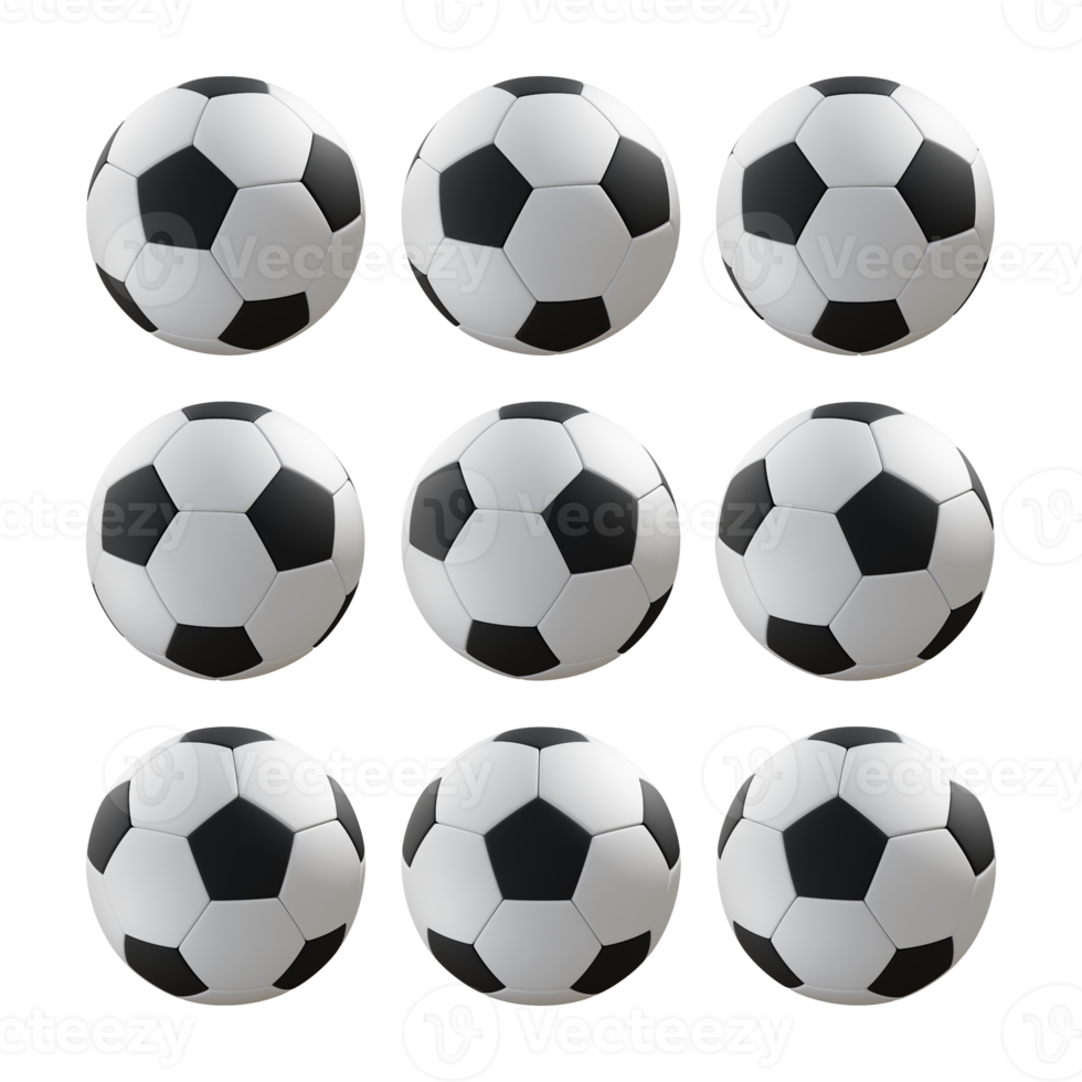 3d Renderização sequencial Preto e branco futebol bola rotativo perspectiva Visão png