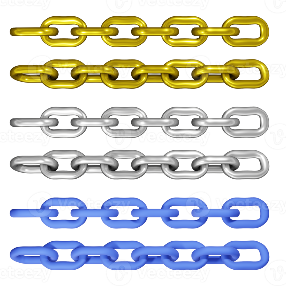 3d rendering of clean gold silver and plain default color chain template png