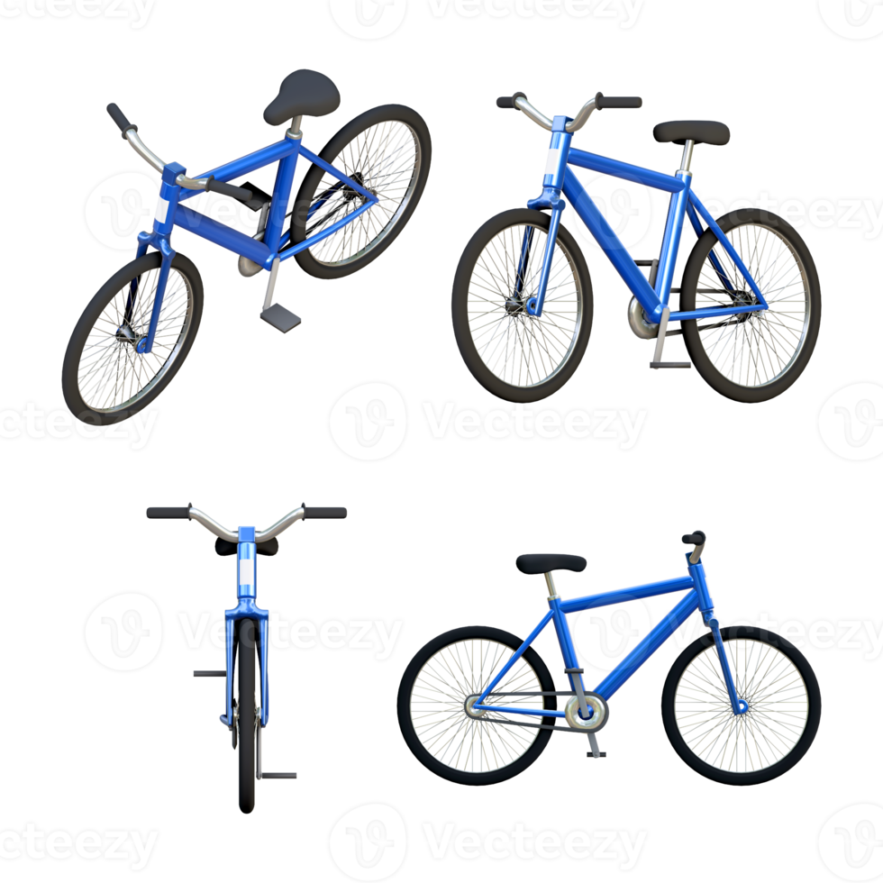 3D rendering isometric bicycle from various orthographic view angles png