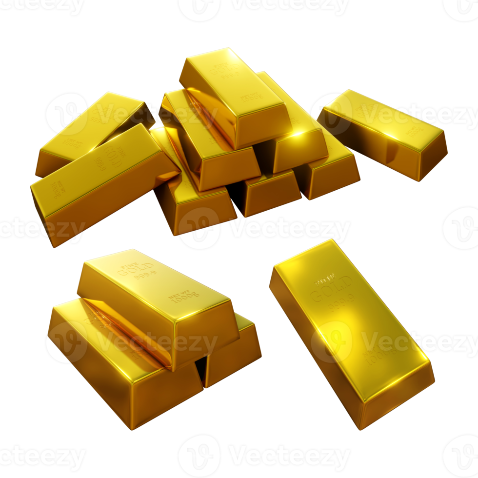 3d rendering set of pure fine gold clean and shiny png