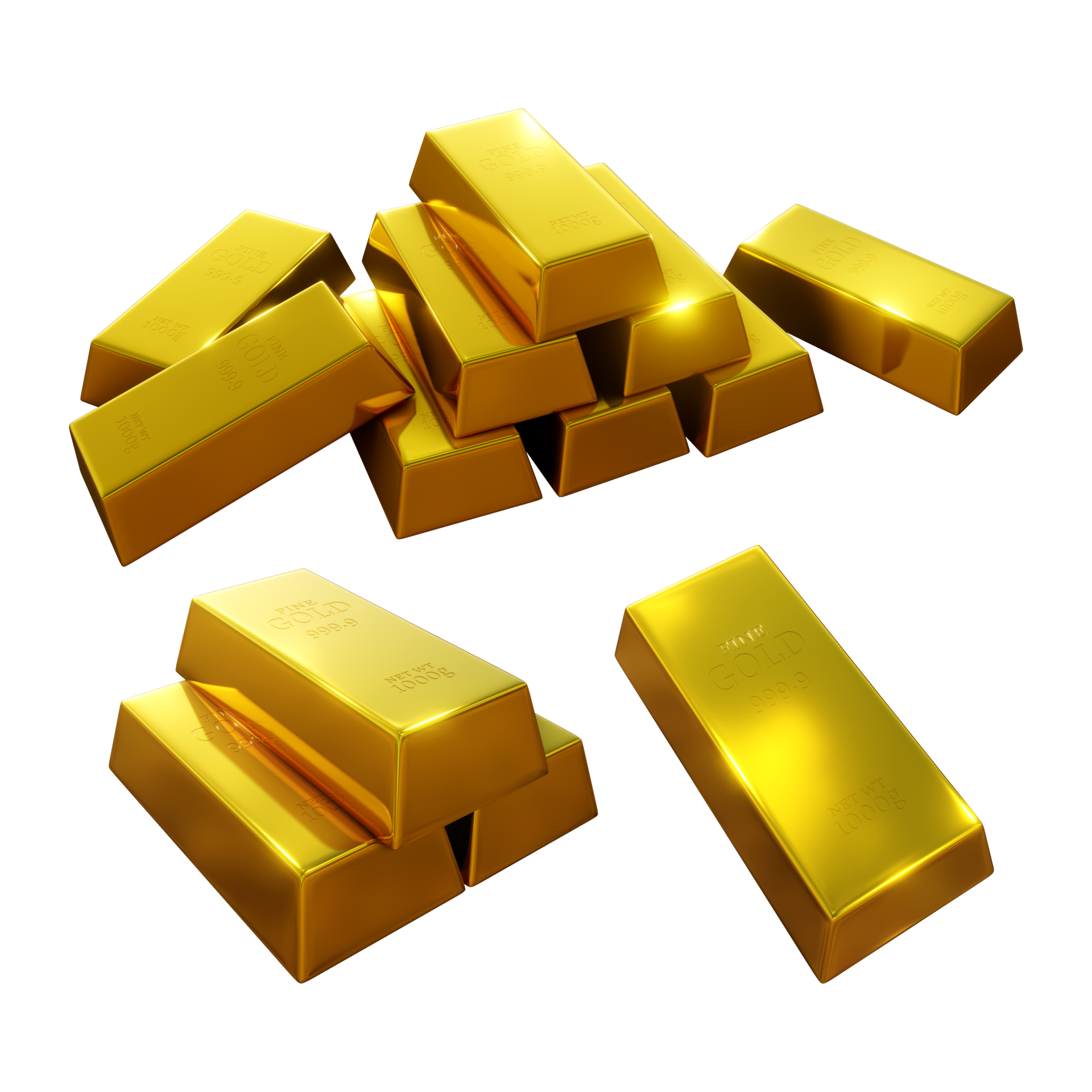 3d rendering set of pure fine gold clean and shiny 20920772 PNG