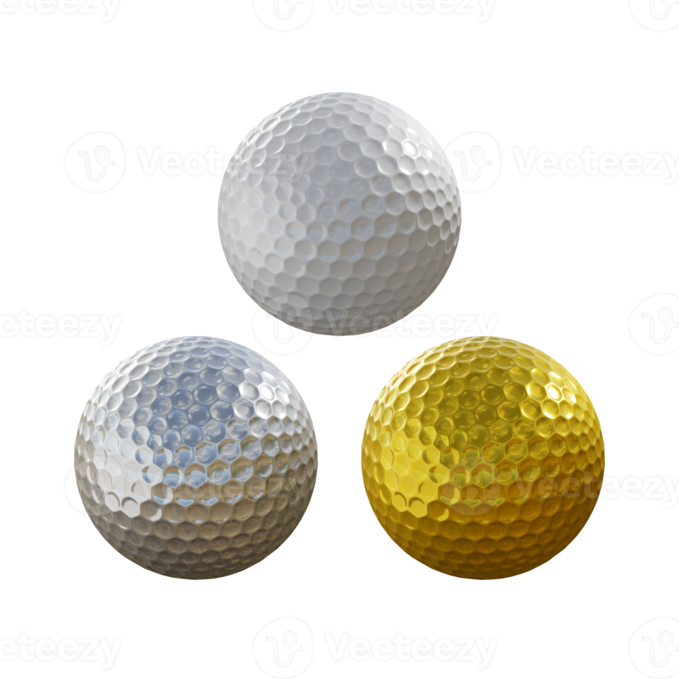 3d rendering of gold silver and normal color clean golf ball png