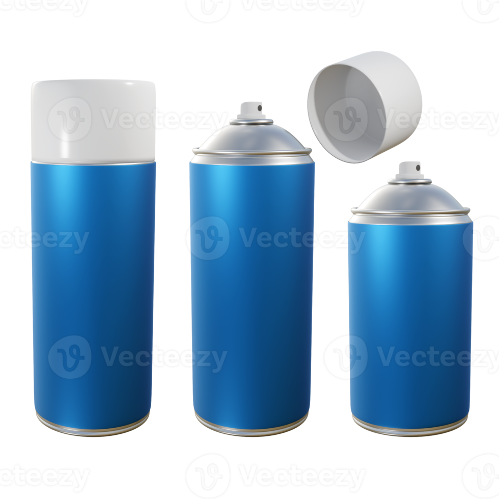 3d rendering of spray paint cans from various perspective views png