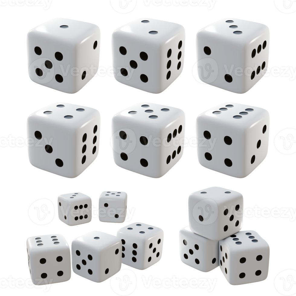 3d rendering of black and white dice from multiple perspective view angle png
