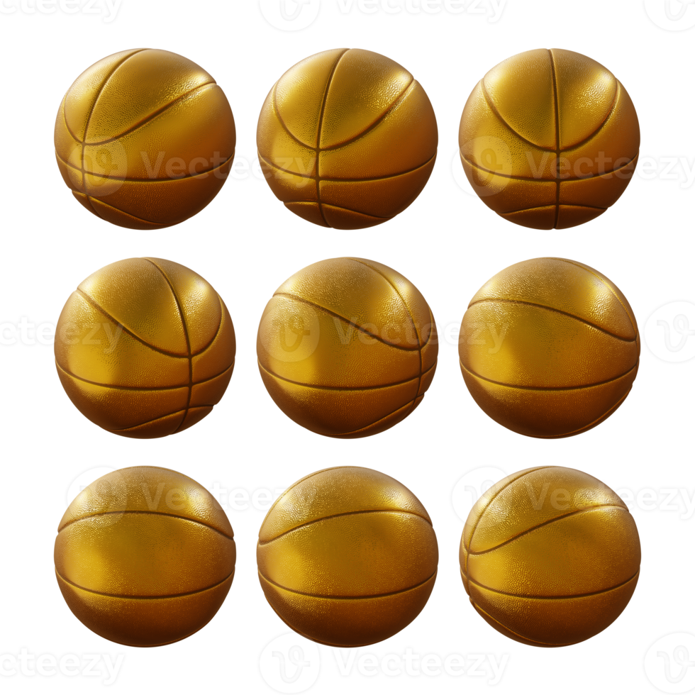 3d rendering sequential golden basket ball rotating perspective view png