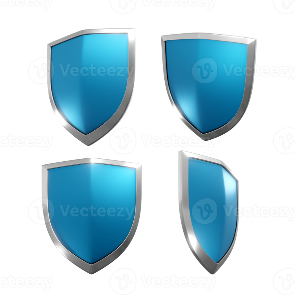 3d rendering of a shiny and glowing clean blue shield from multiple viewing angles png