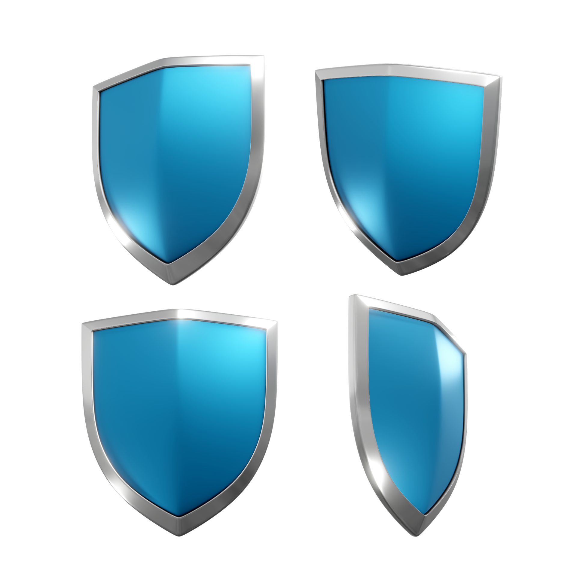 3d rendering of a shiny and glowing clean blue shield from multiple