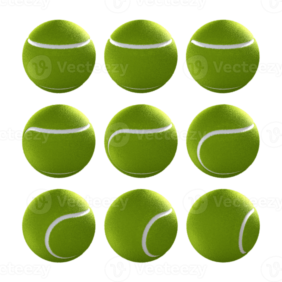 3d rendering sequential green tennis ball rotating perspective view png