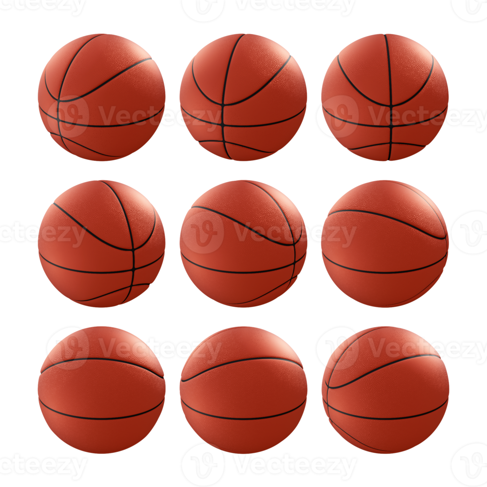 3d rendering sequential orange basket ball rotating perspective view png