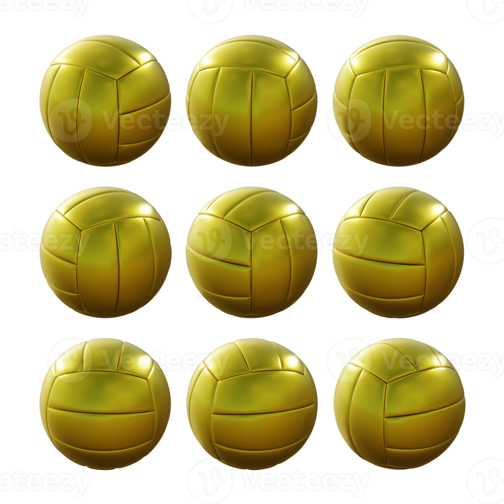 3d rendering sequential gold golden volleyball rotating perspective view png