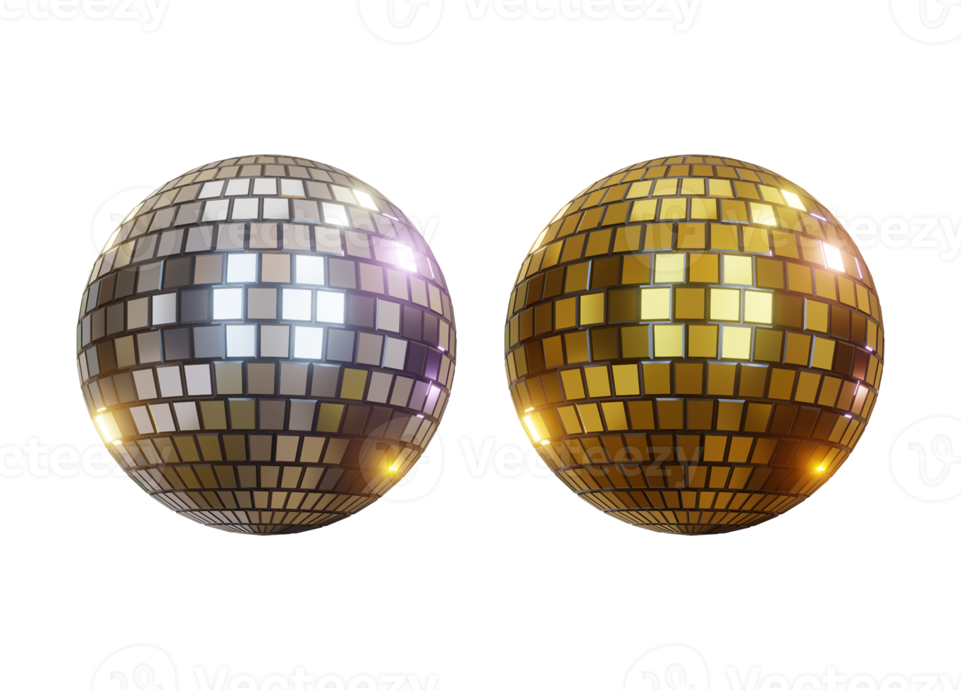 3d rendering of shiny gold and silver disco ball png