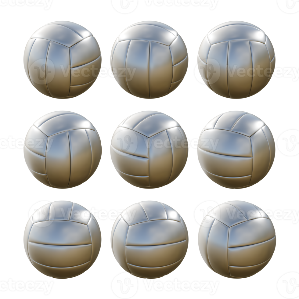 3d rendering sequential silver volleyball rotating perspective view png