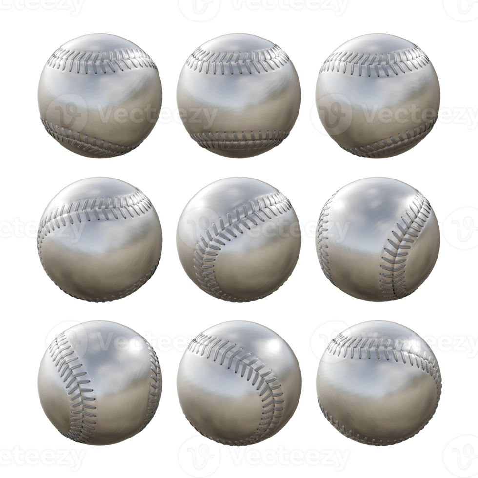 3d rendering sequential silver baseball ball rotating perspective view png