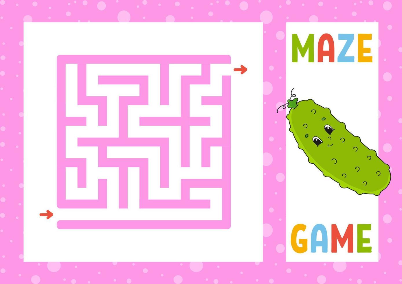 Square maze. Game for kids. Puzzle for children. Happy character. Labyrinth conundrum. Find the right path. Vector illustration.