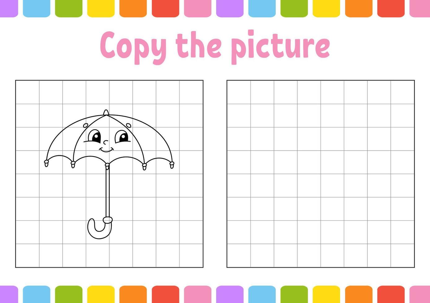 Copy the picture. Coloring book pages for kids. Education developing worksheet. Game for children. Handwriting practice. Funny character. Vector illustration.