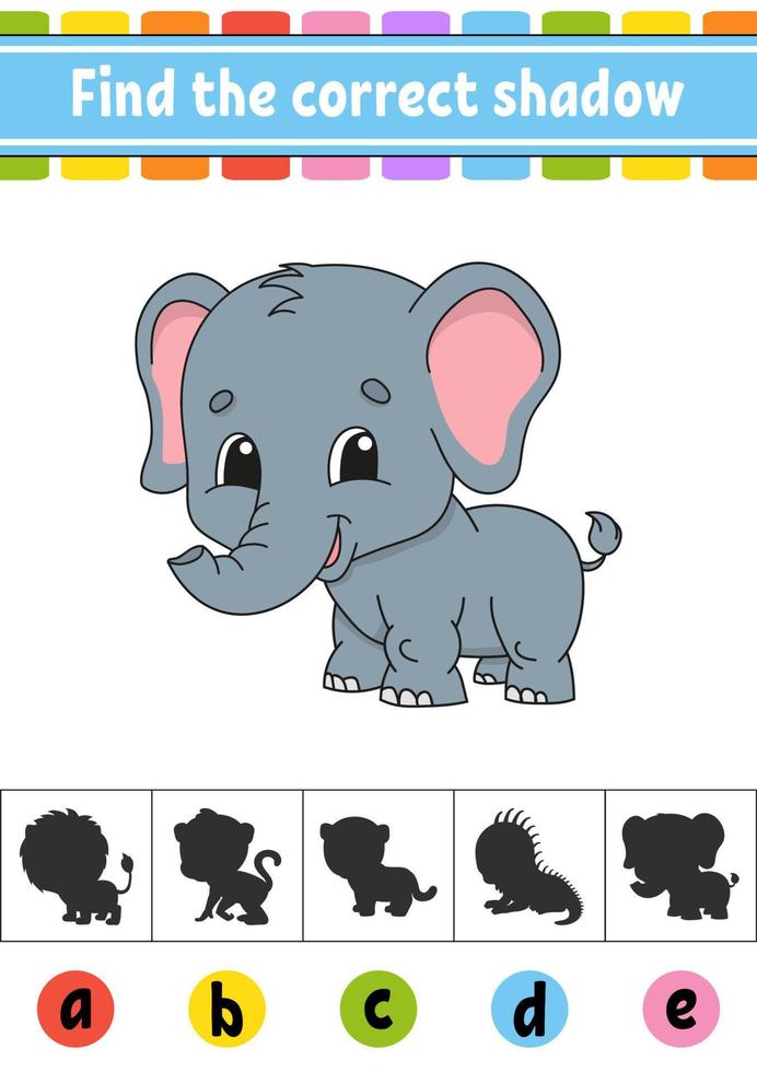 Find the correct shadow. Education developing worksheet. Activity page. Color game for children. Cartoon character. Vector illustration.