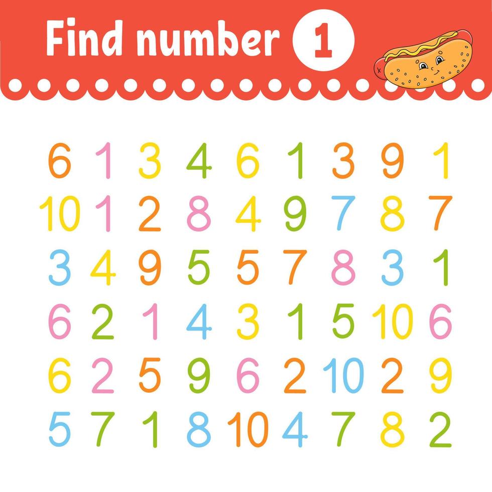 Find number. Education developing worksheet. Activity page with pictures. Game for children. Funny character. cartoon style. Vector illustration.