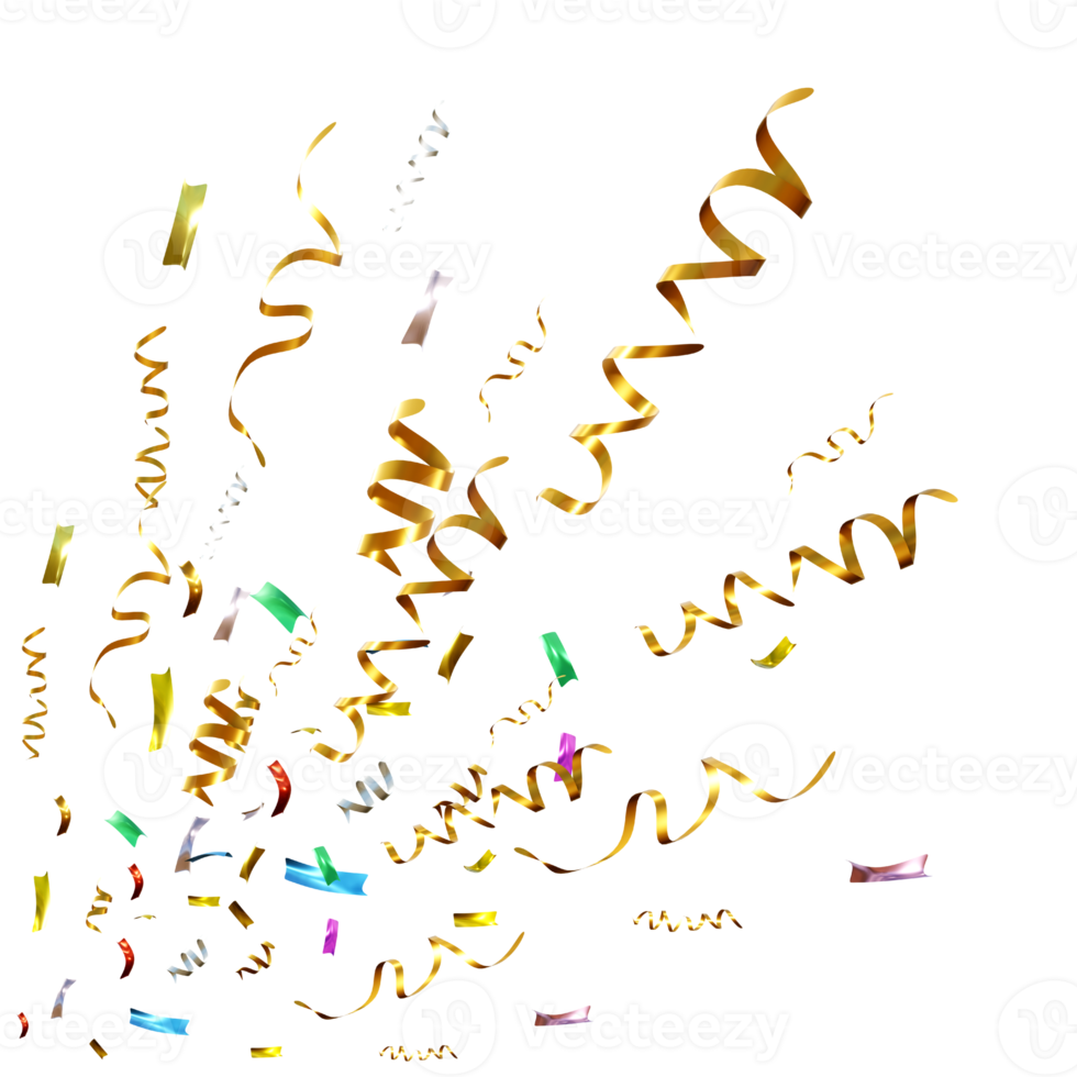 3d Renderização do confete fita explosão espalhando brilhante metálico cor png