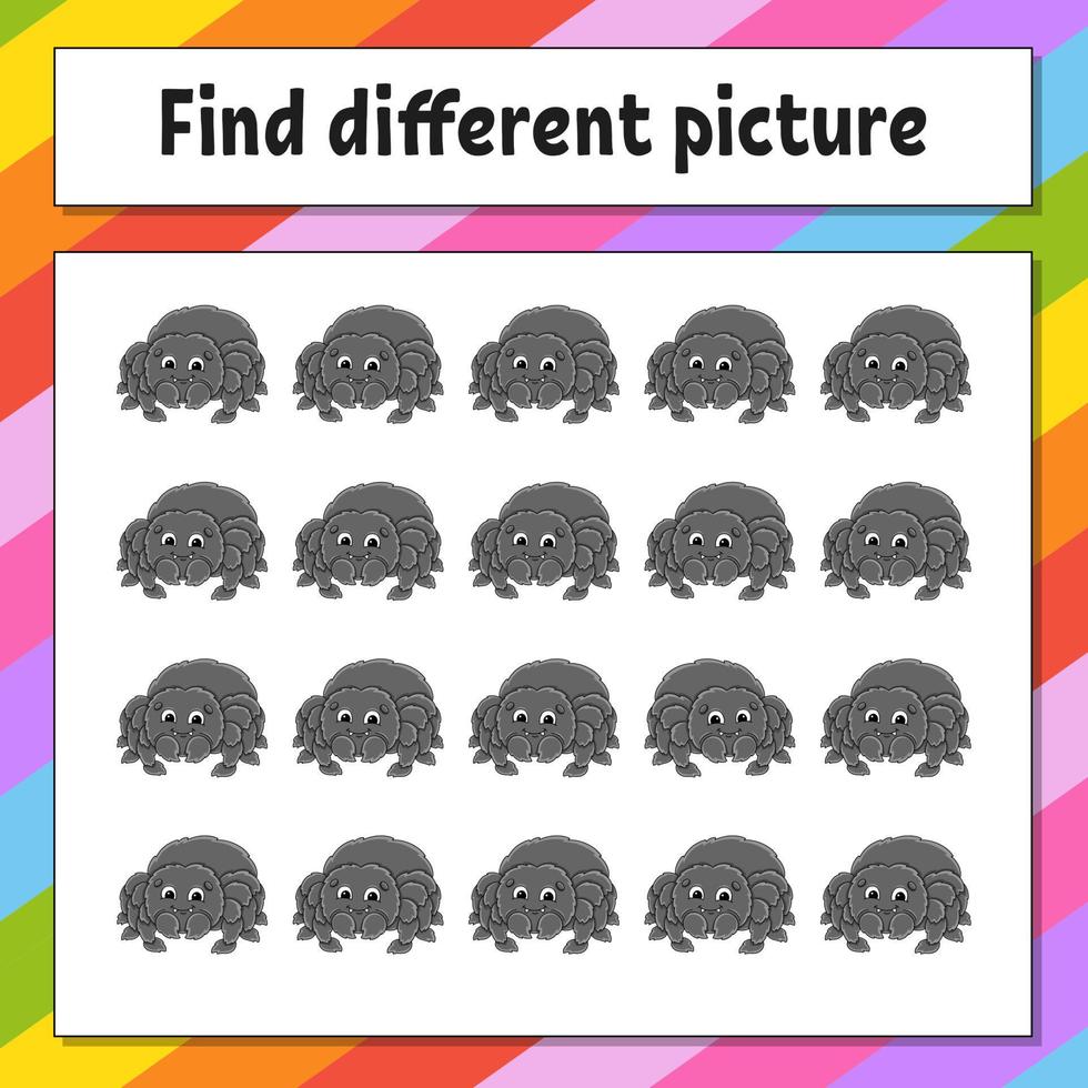 Find different picture. Educational activity worksheet for kids and toddlers. Game for children. Vector illustration.
