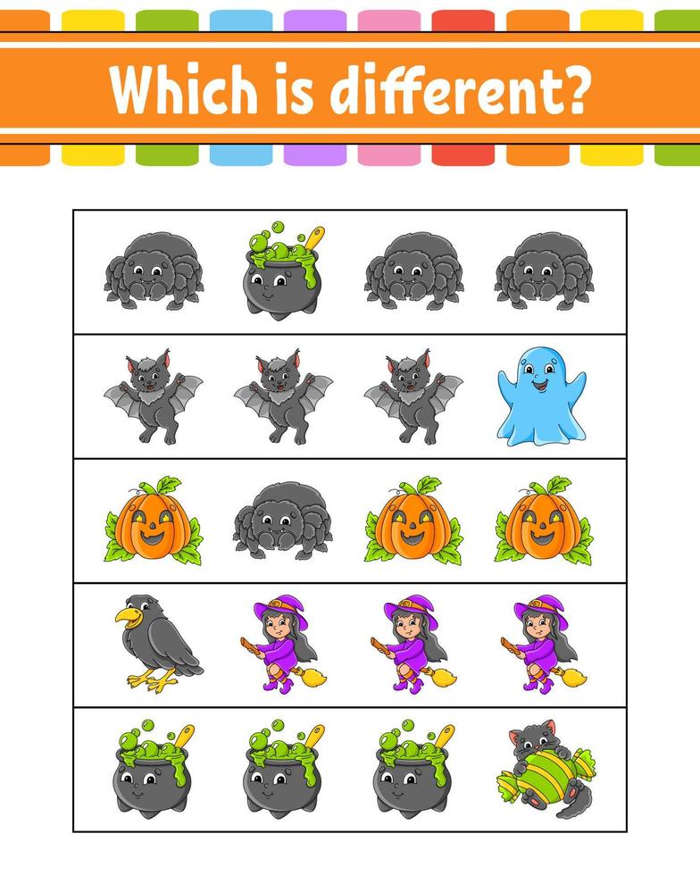 Which is different. Educational activity worksheet for kids and toddlers. Game for children. Vector illustration.