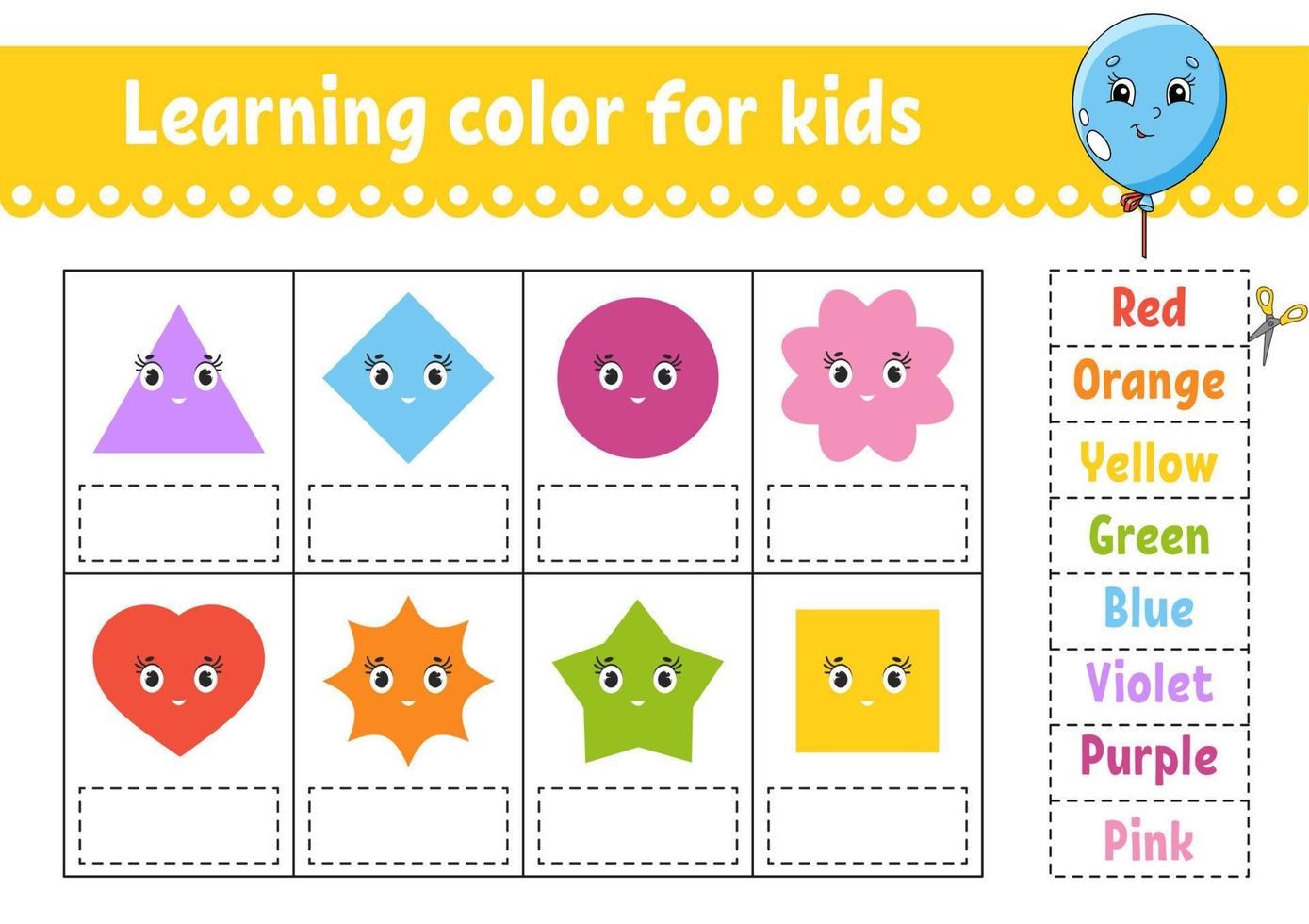 Learning color for kids. Education developing worksheet. Activity page with color pictures. Riddle for children. Funny character. cartoon style. Vector illustration.