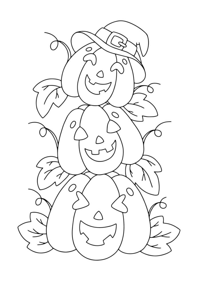 Stacked pumpkins. Coloring book page for kids. Halloween theme. Cartoon style character. Vector illustration isolated on white background.