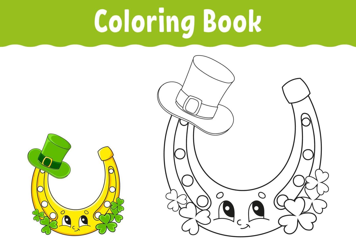 Coloring book for kids. Cheerful character. Cute cartoon style. Fantasy page for children. Black contour silhouette. Isolated on white background. Vector illustration.