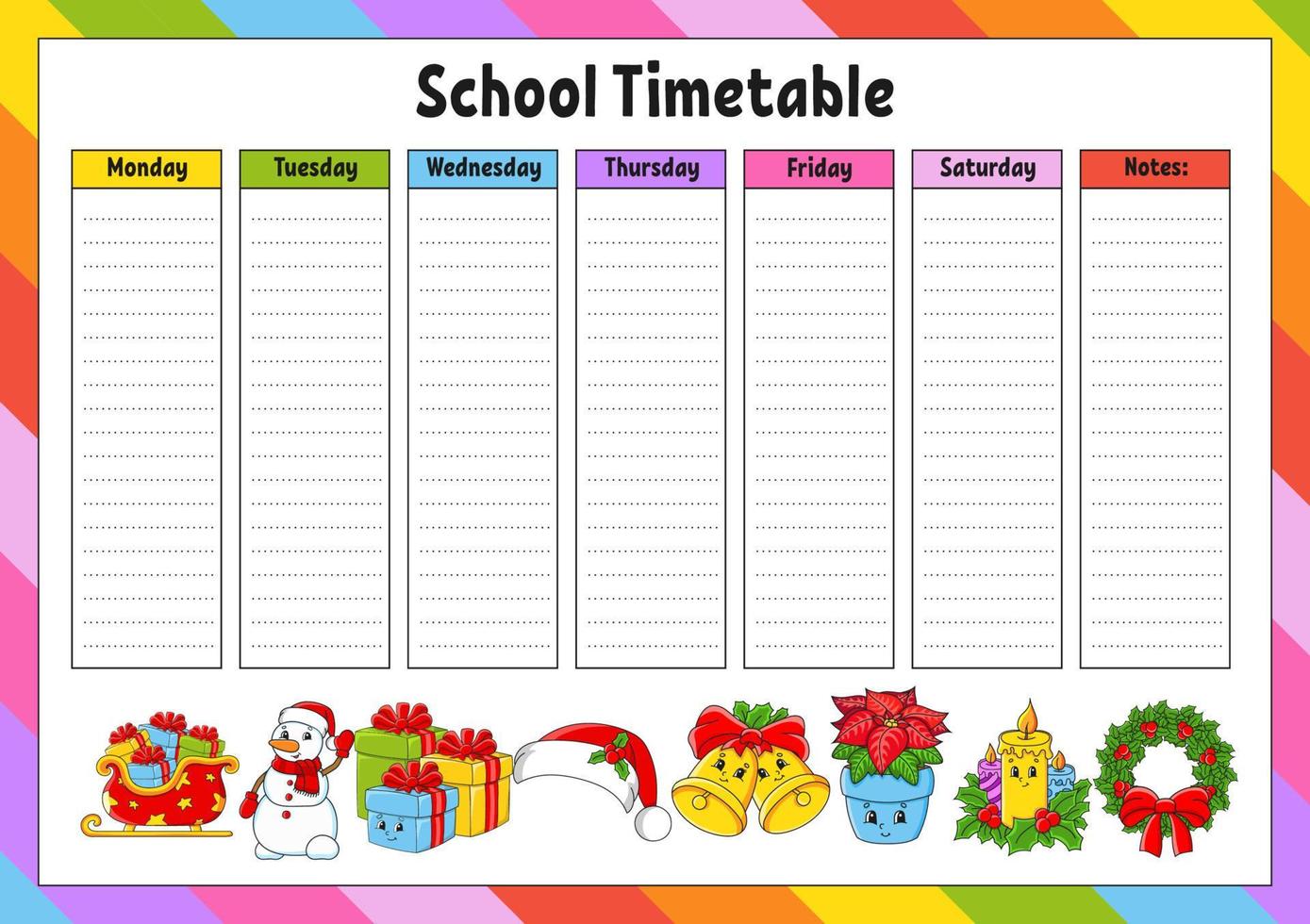 School schedule. Timetable for schoolboys. Empty template. Weekly planer with notes. cartoon character. Vector illustration.