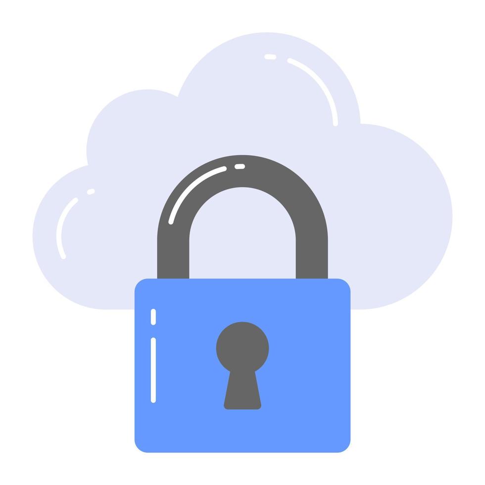 Padlock with cloud denoting vector design of cloud security