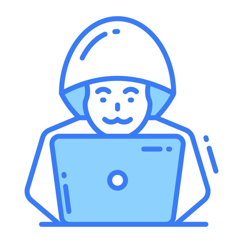Person with laptop concept of id hacker, laptop hacker icon vector