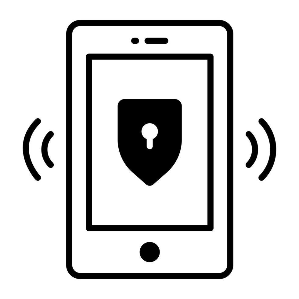 Protection shield inside mobile, vector design of mobile security
