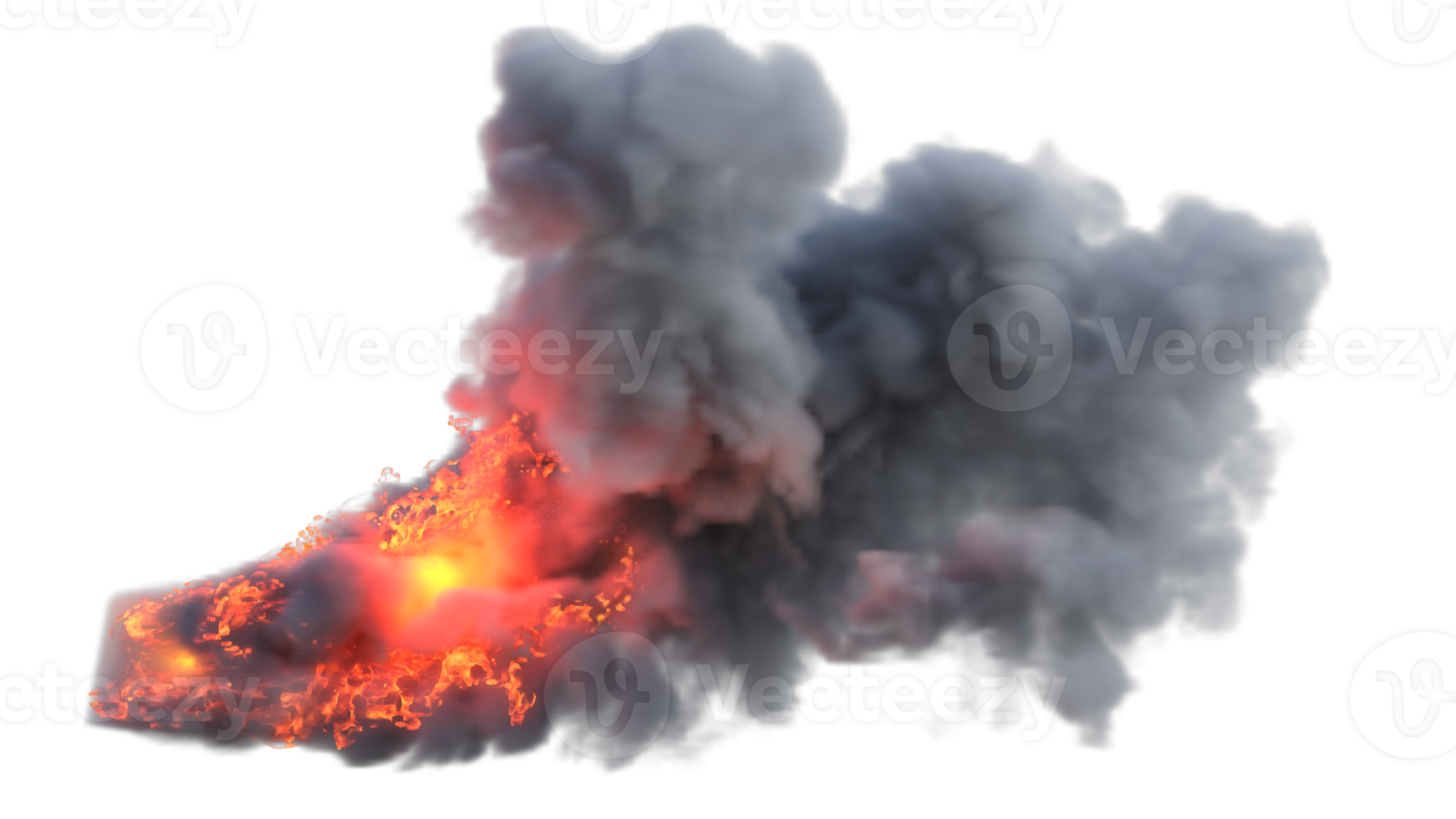 Smoke and fire explosion isolated. 3d render png