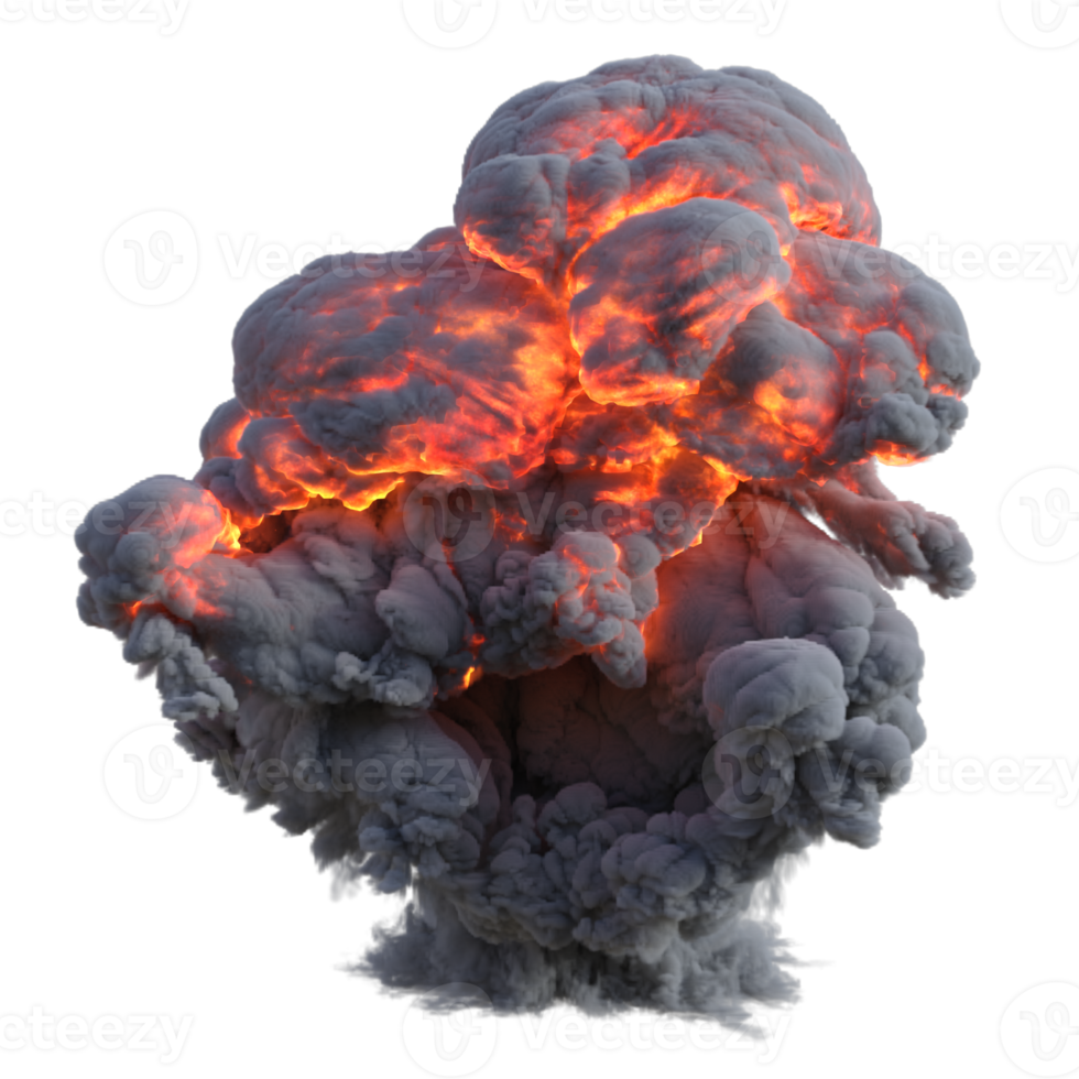 Smoke and fire explosion isolated. 3d render png