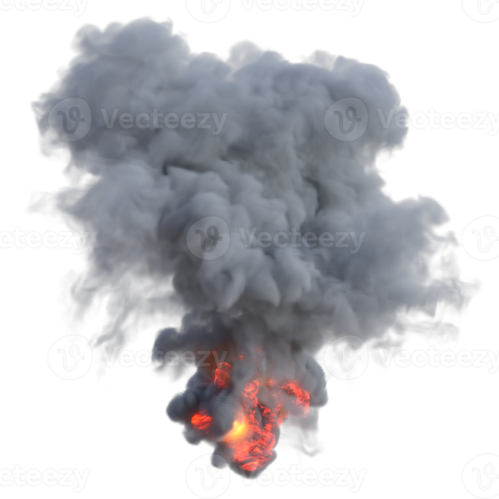 Smoke and fire explosion isolated. 3d render png