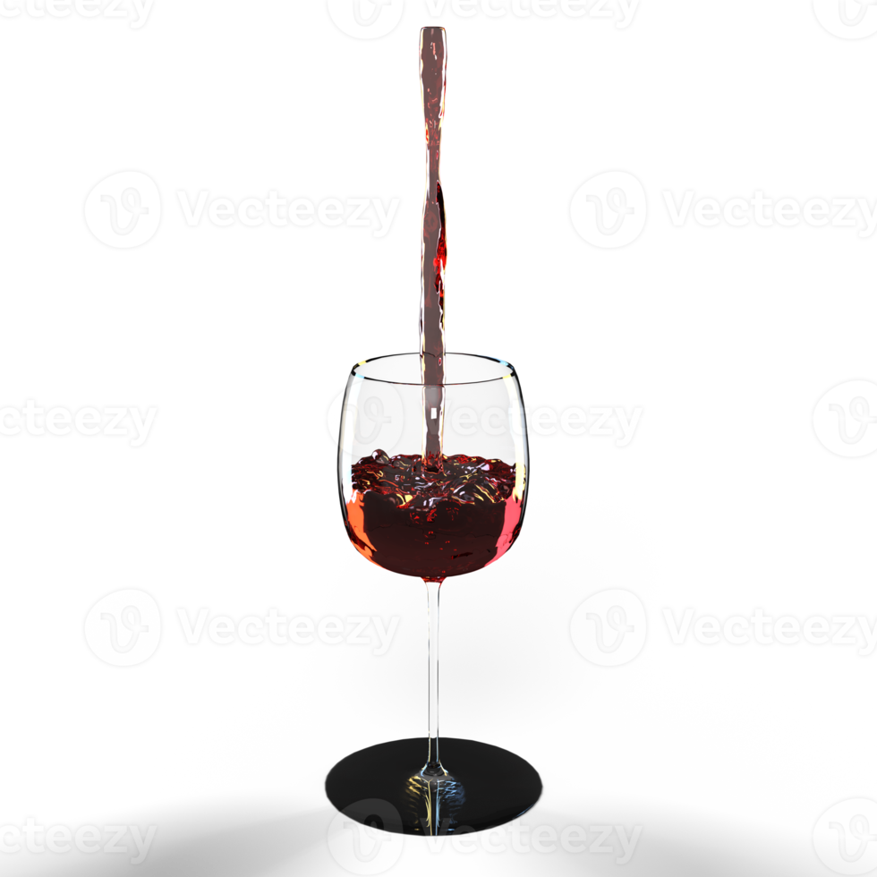 Water wine red pouring into glass. 3d render isolated png