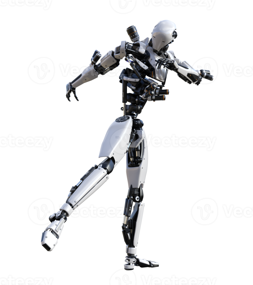 Cyberpunk Roboter mit muay thailändisch Pose isoliert. 3d machen png