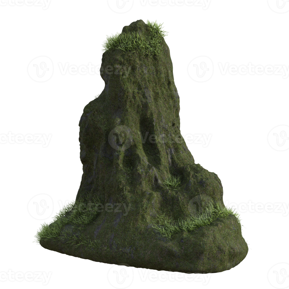 Fantastic mossy rock isolated, 3d render png