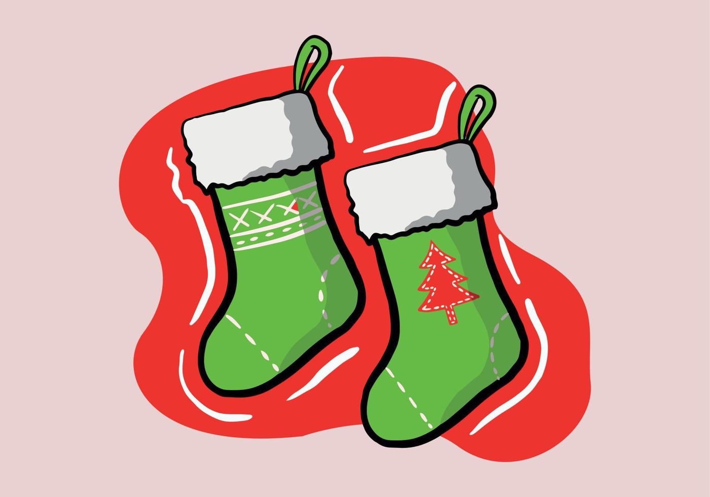 Hand drawn christmas and New Year. A set of two different socks for Christmas gifts on a isolated background. vector