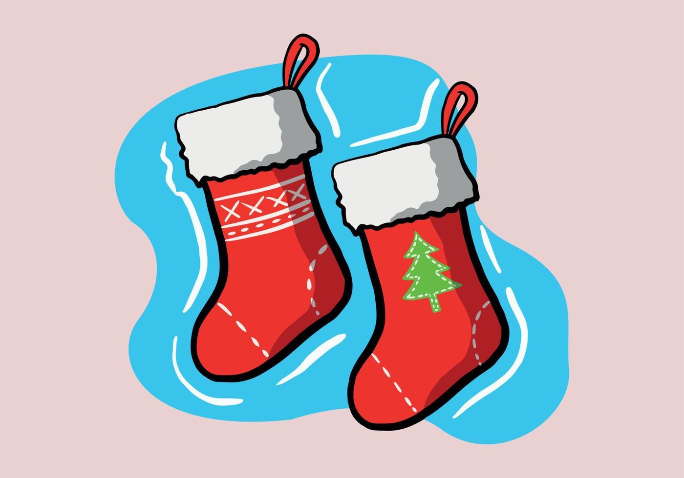 Hand drawn christmas and New Year. A set of two different socks for Christmas gifts on a isolated background. vector