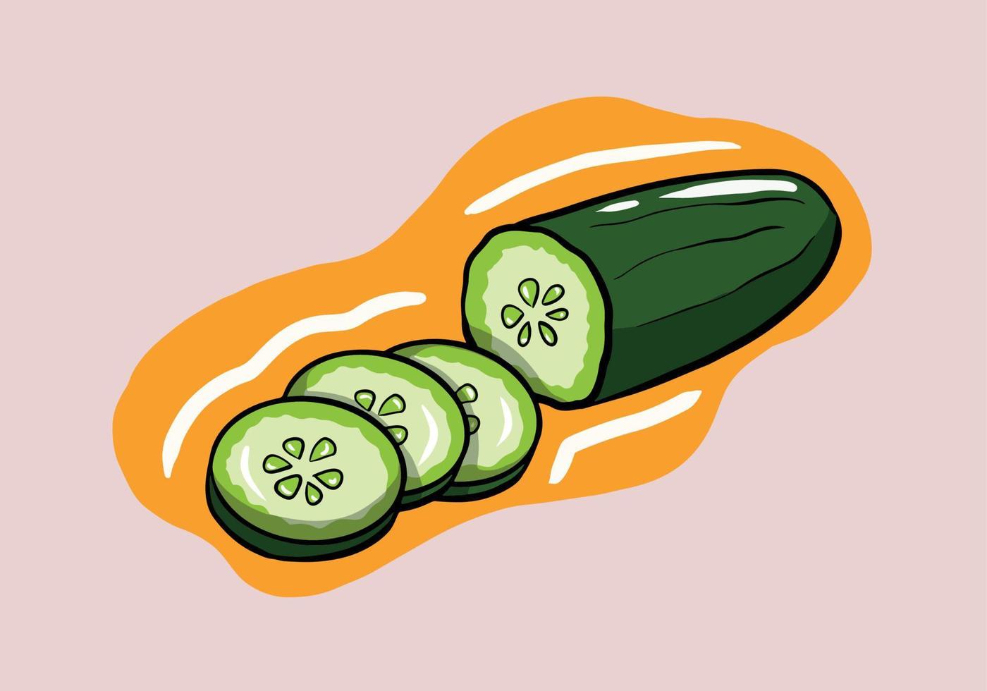 Hand drawn cucumber and cucumber partially sliced. Isolated on background vector