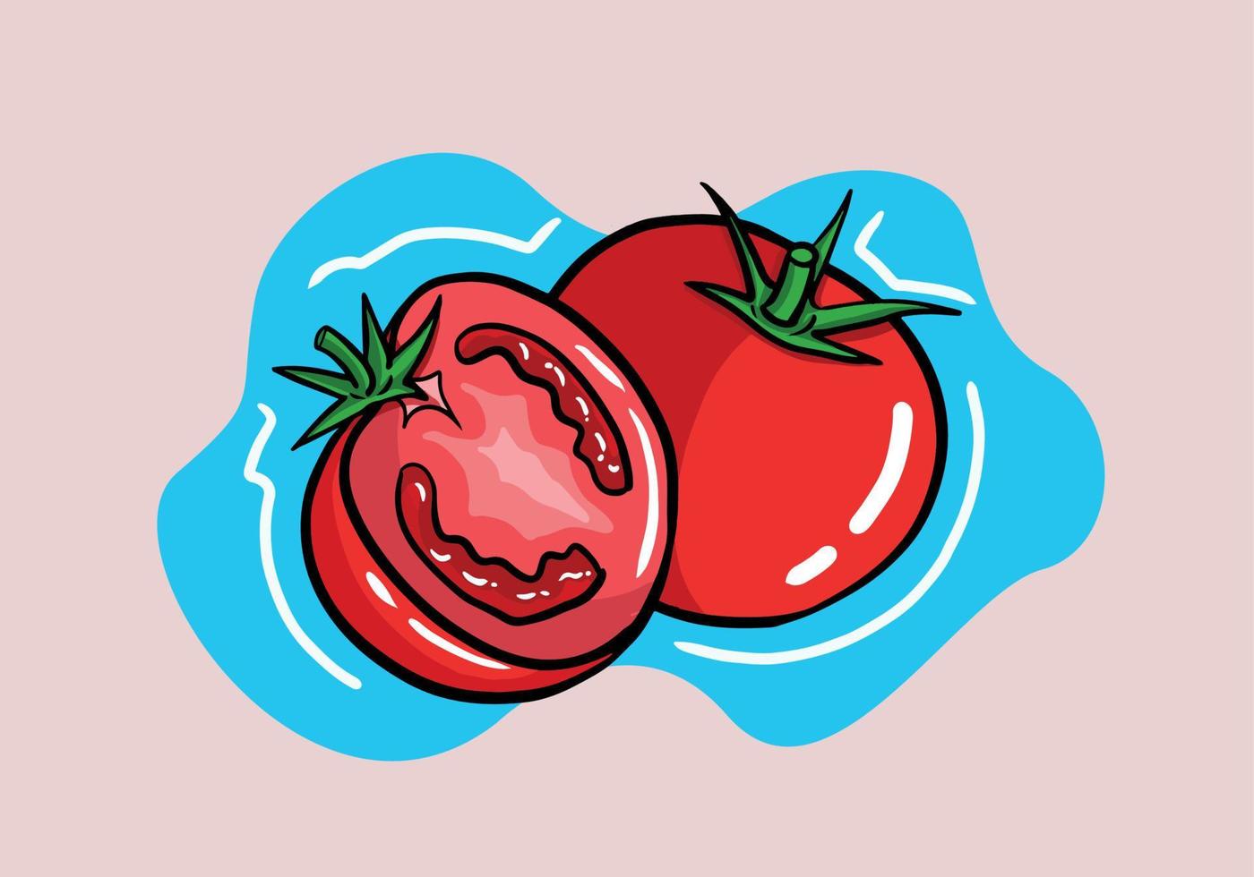 Hand drawn fresh red tomatoes. Vegetables. Half a tomato. Vector cartoon illustration