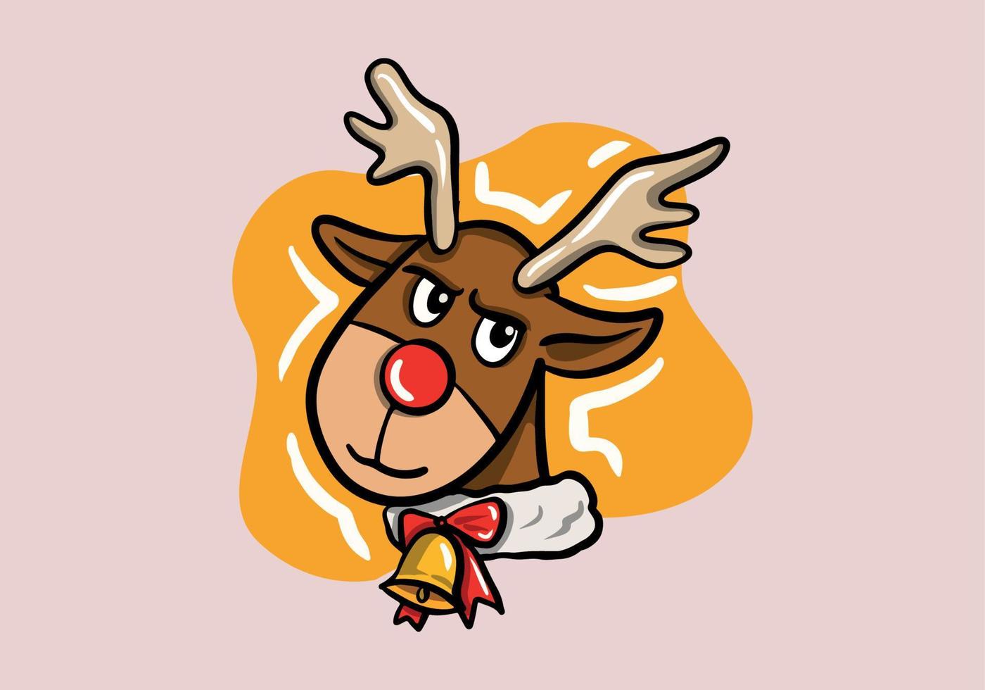 mano dibujado linda Navidad ciervo en aislado antecedentes con cascabeleo campana. Navidad diseño elemento. vector