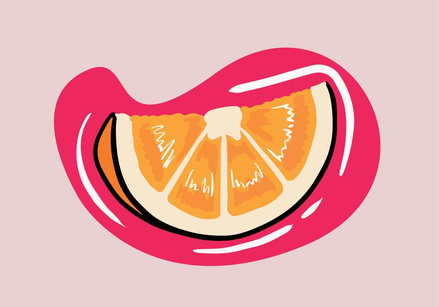 Hand drawn fresh orange fruit slices isolated background. Cartoon style orange fruit slice. vector