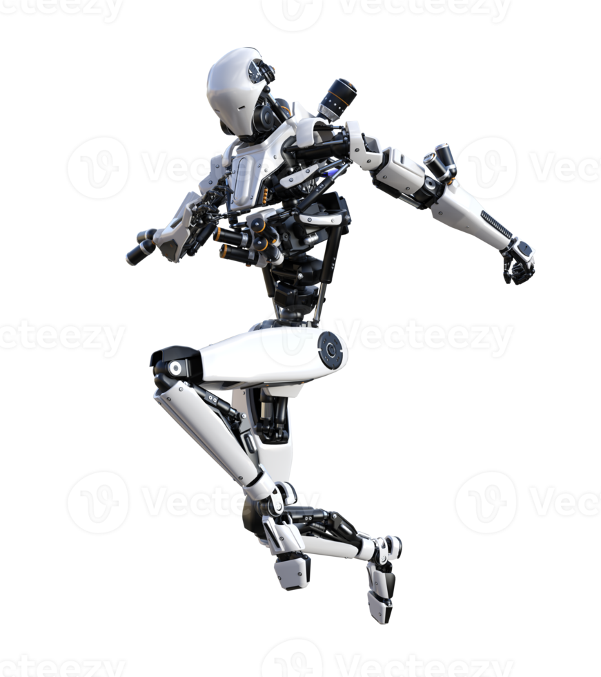 Cyberpunk Roboter mit muay thailändisch Pose isoliert. 3d machen png