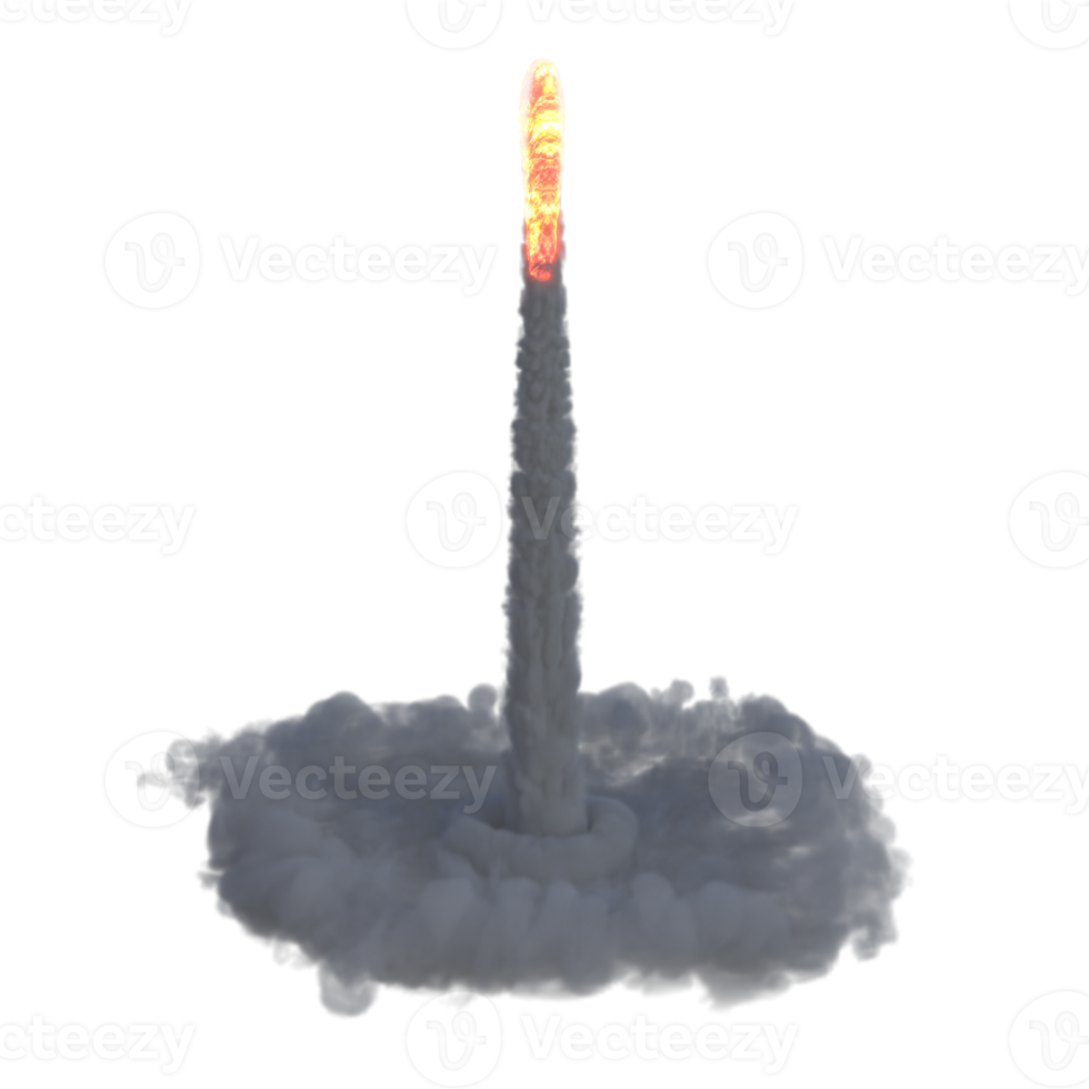 Flames and smoke for rocket launch. 3d render isolated png