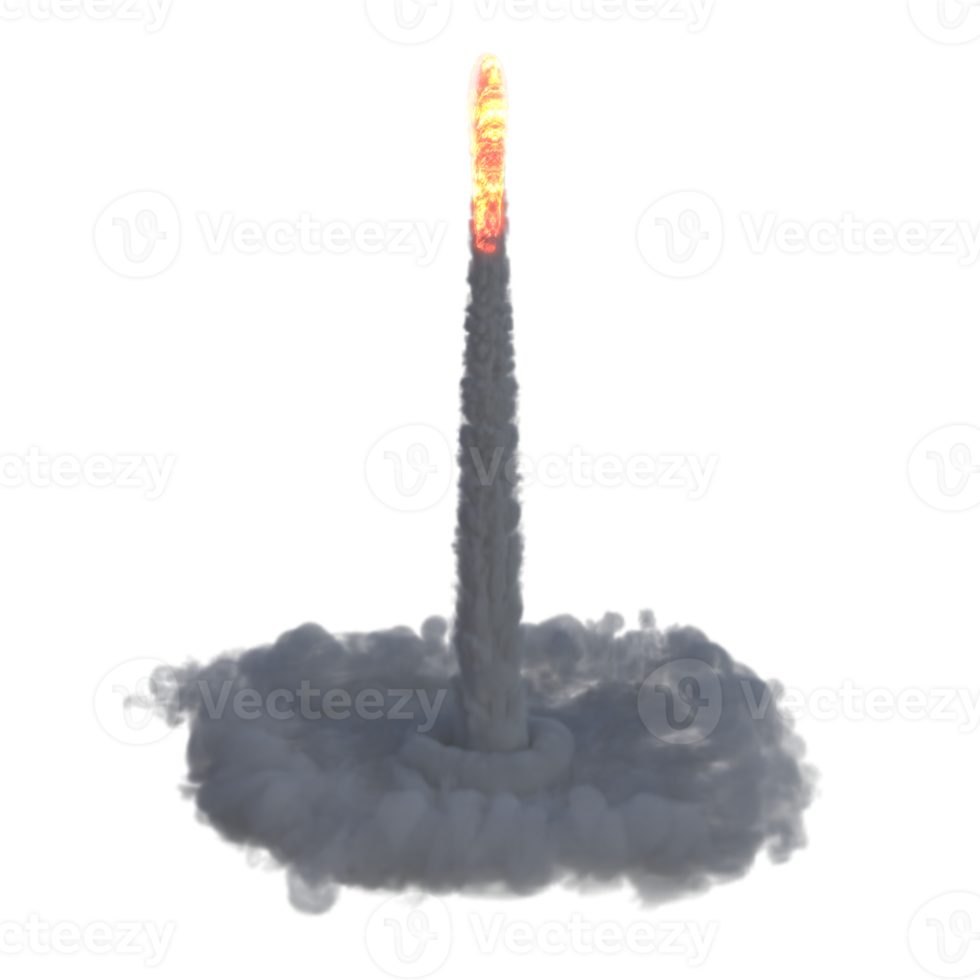 vlammen en rook voor raket launch. 3d geven geïsoleerd png