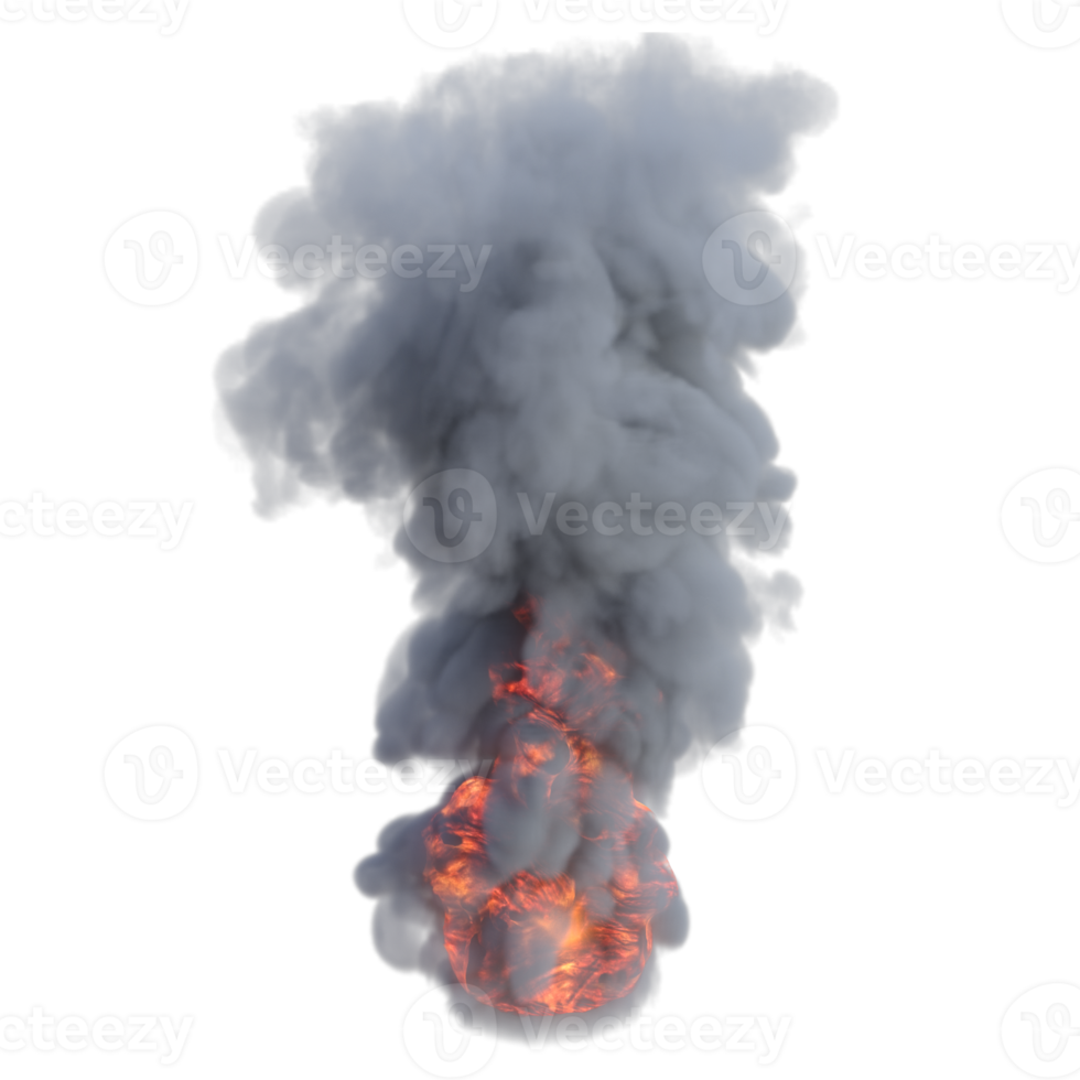 Smoke and fire explosion isolated. 3d render png